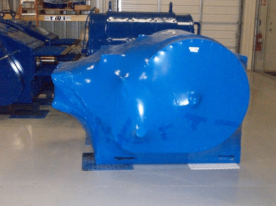 shrink wrapped oil field mud pump packaged for long term storage