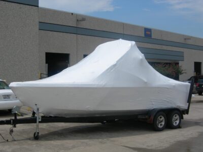 white shrink wrap boat