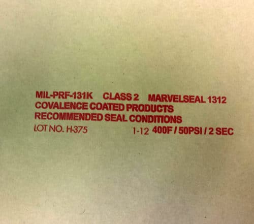 MIL-PRF-131 TI CII Marvelseal 1312 Moisture Barrier Material Protect KF Label